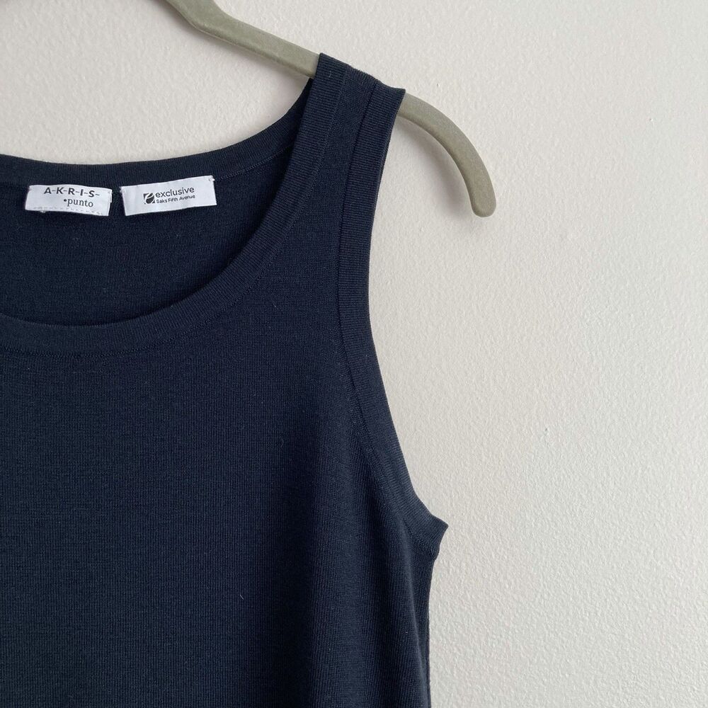 Akris Punto Top Womens Size 10 Black 100% Wool Tank Scoop Neck Solid Layering - Picture 4 of 9